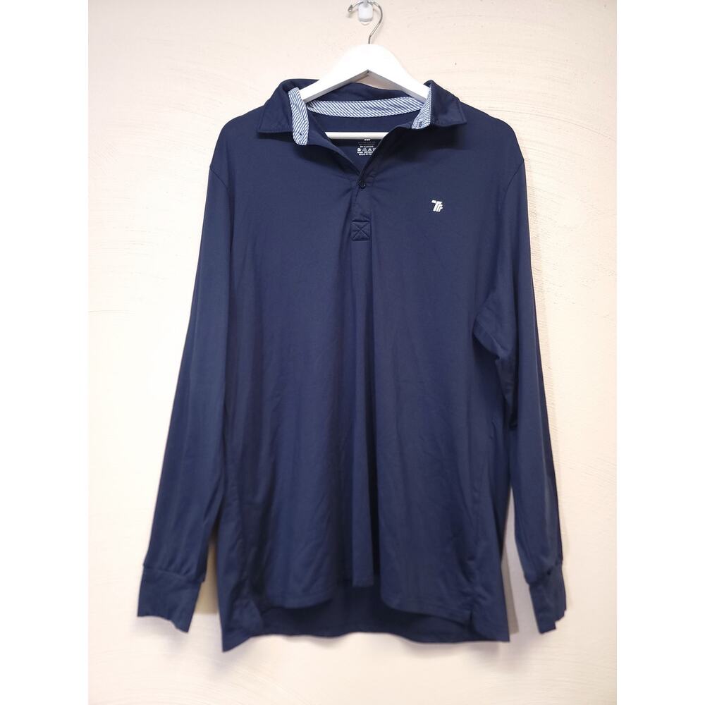 Trr Polo Size L Mens Activewear Golf Polo Collared Long Sleeve Solid Blue Soft
